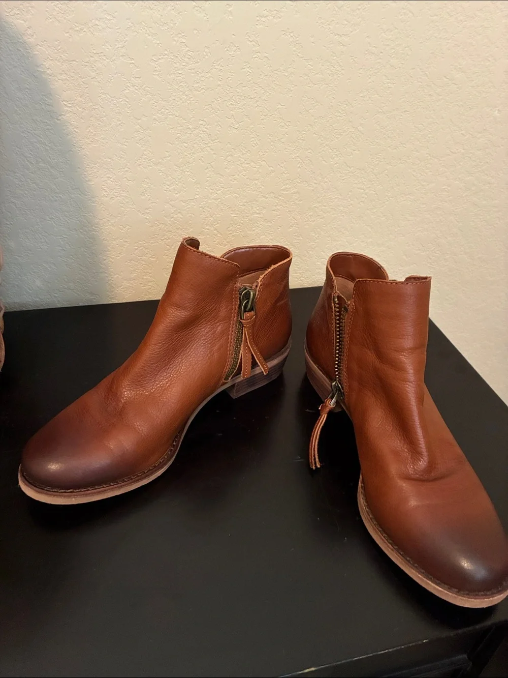 Women’s Leather Side-Zip Ankle Booties in Brown - Picture 1 of 7